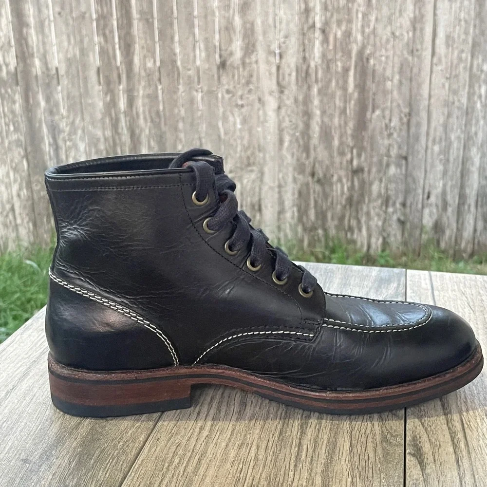 Frye Arkansas Logger Boots Men 7.5 D Black Leather Lace Up Ankle 3487107 Moc Toe